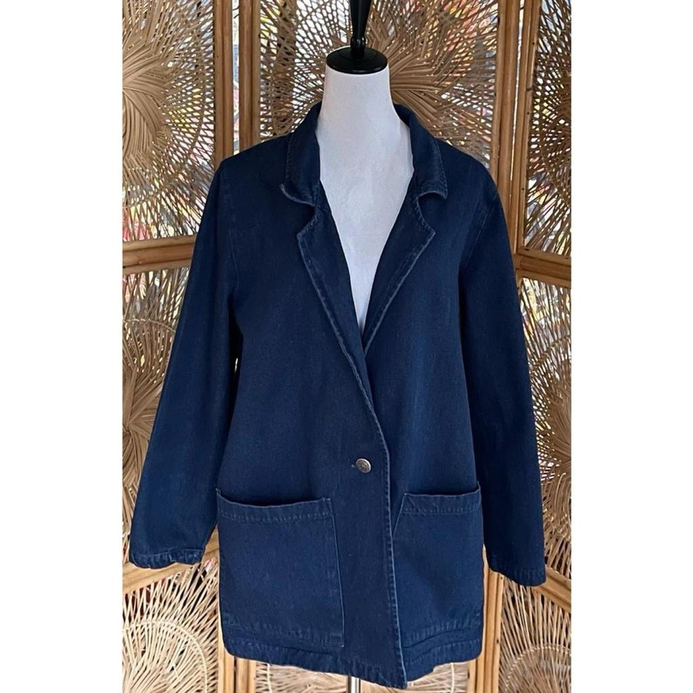 Vintage Hunters Run Dark Wash Denim Oversized Blazer Jean Jacket